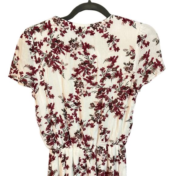 Wayf Short Sleeve Floral Cream Red V Neck Cap Sleeve Maxi Dress Size XS - Picture 4 of 4